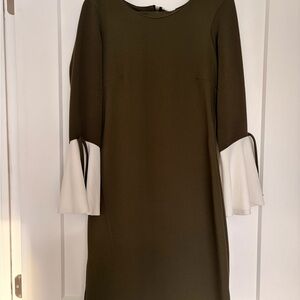 Chic Long Sleeve Dress in Olive and White